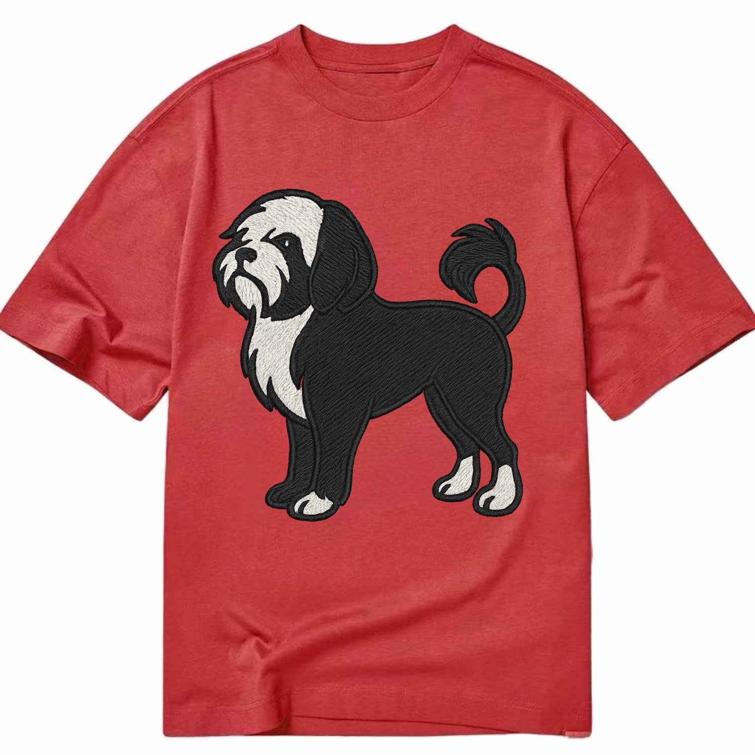 Löwchen - Black and white lion trim embr - Classic T-shirt - Red