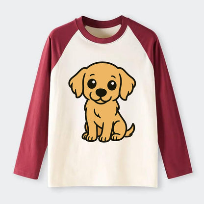Golden Retriever - Head tilt curious pose - Raglan Long Sleeve T-Shirt - Red