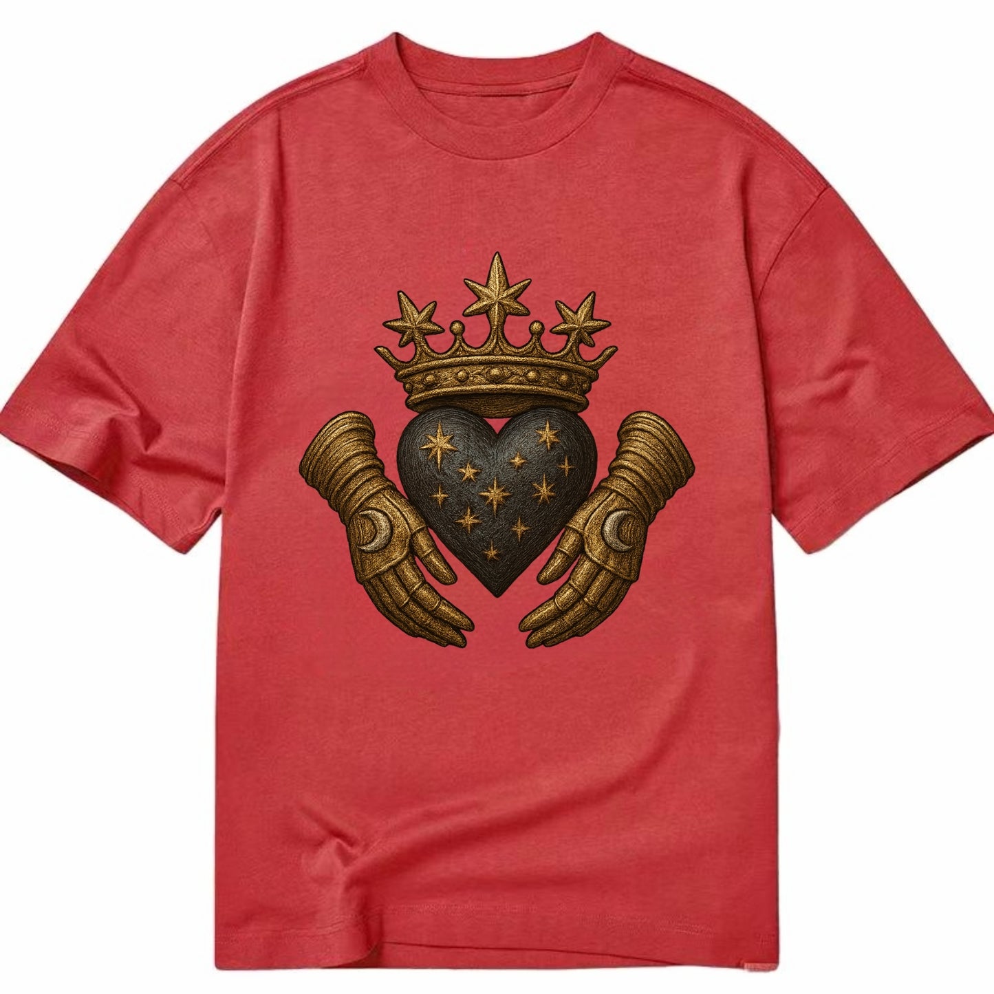 Ice crystal crown framing a frosted heart with fur-trimmed winter hands embracing - Classic T-shirt - Red