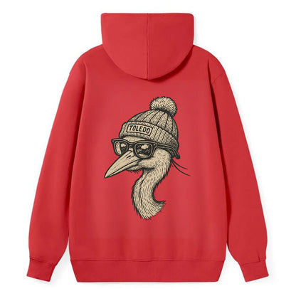 Toledo Great Blue Heron wearing Toledo beanie with pom pom and wayfarer - Classic Pullover Hoodie - Red