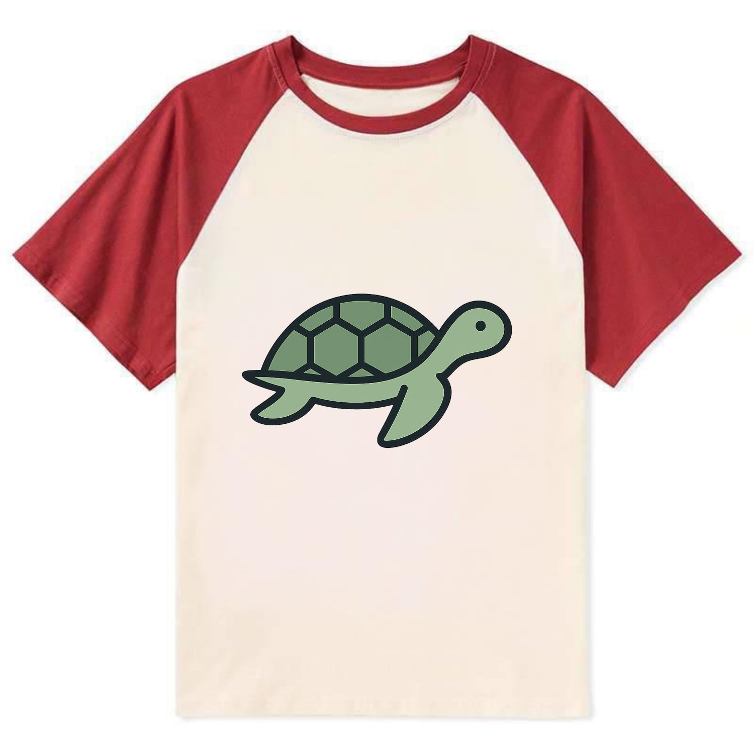 Sea Turtle - Green with shell pattern flat side profile - Contrast Raglan T-shirt - Red