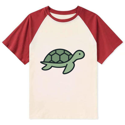Sea Turtle - Green with shell pattern flat side profile - Contrast Raglan T-shirt - Red