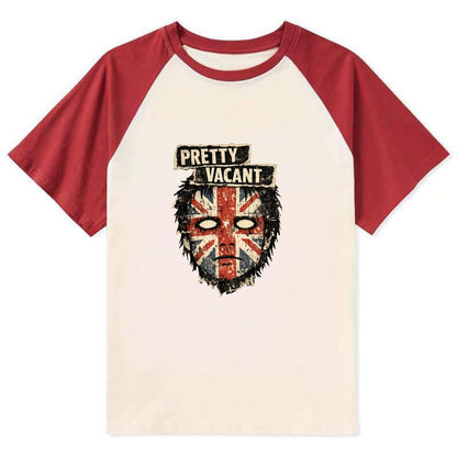 PRETTY VACANT | Blank stare Union Jack face | Empty expression | Punk - Contrast Raglan T-shirt - Red