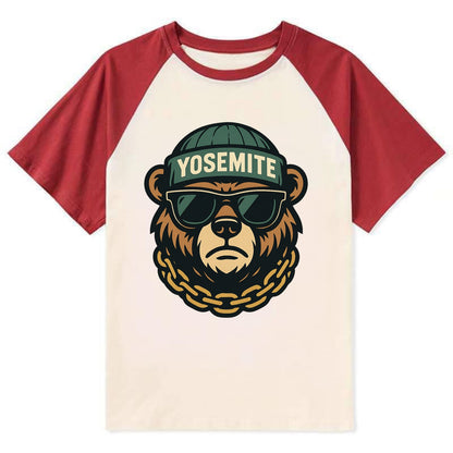 Yosemite Bear - Contrast Raglan T-shirt - Red