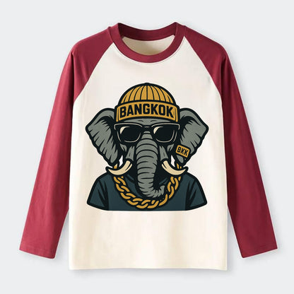 Bangkok Elephant - Raglan Long Sleeve T-Shirt - Red