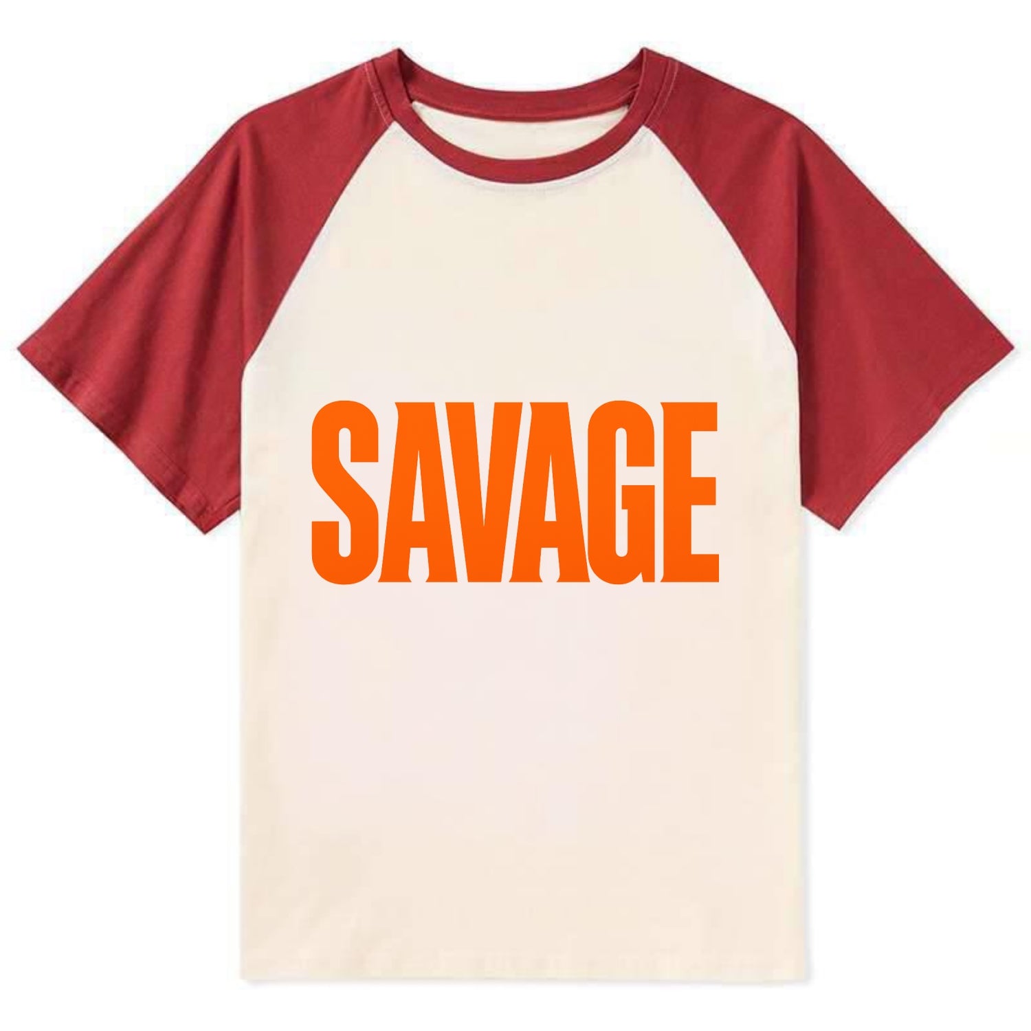 Bold typography design - "SAVAGE" - fierce attitude, taking no prisoners - Contrast Raglan T-shirt - Red
