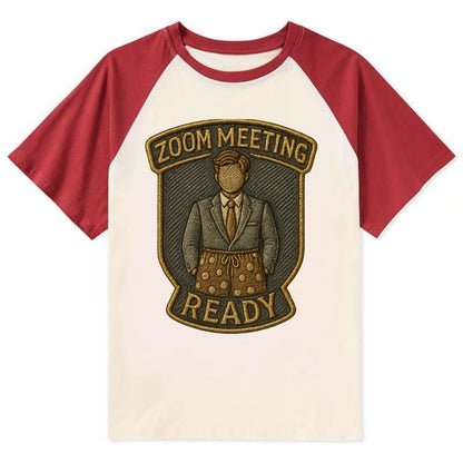 Zoom Meeting Ready  - Contrast Raglan T-shirt - Red