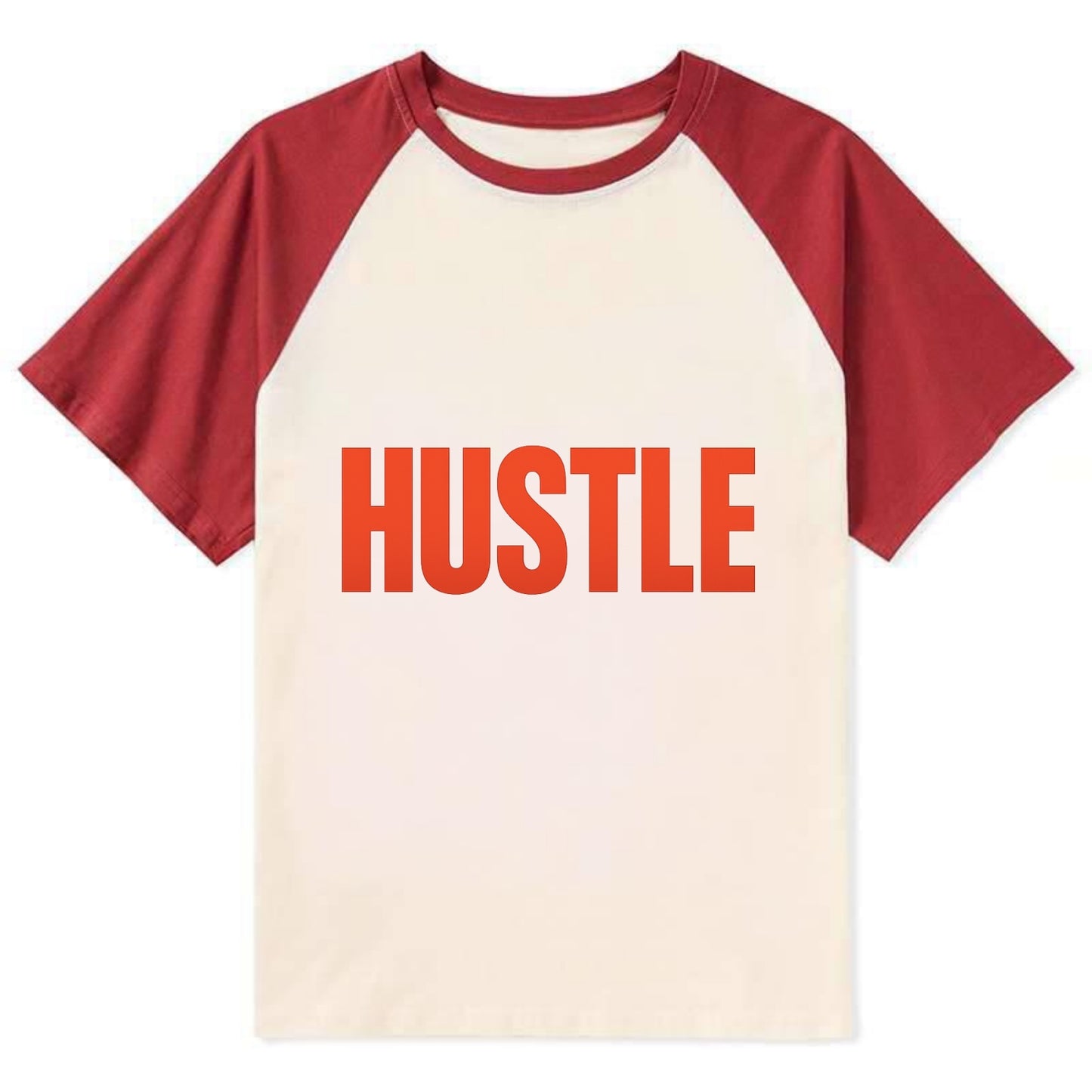 Bold typography design - "HUSTLE" - work hard, grind, chase dreams - Contrast Raglan T-shirt - Red