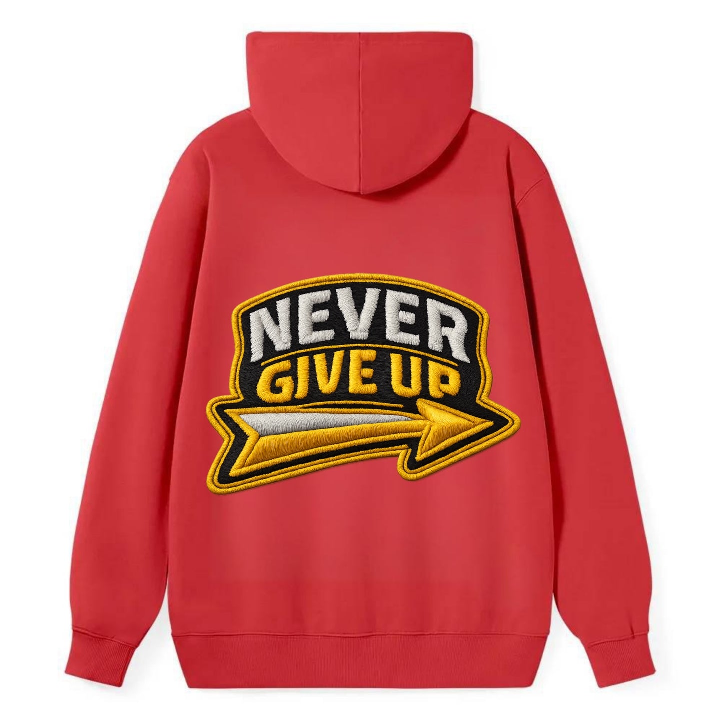 NEVER GIVE UP - bold text with arrow in gold , determination - Classic Pullover Hoodie - Red