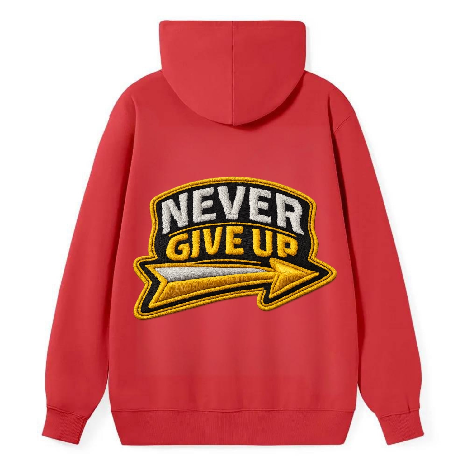 NEVER GIVE UP - bold text with arrow in gold , determination - Classic Pullover Hoodie - Red
