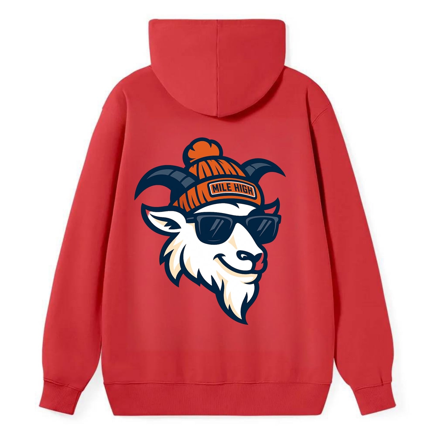 Denver Mountain Goat wearing Broncos beanie with Mile High patch and - Classic Pullover Hoodie - Red