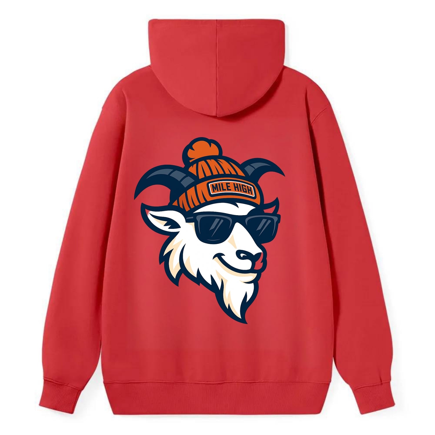 Denver Mountain Goat wearing Broncos beanie with Mile High patch and - Classic Pullover Hoodie - Red