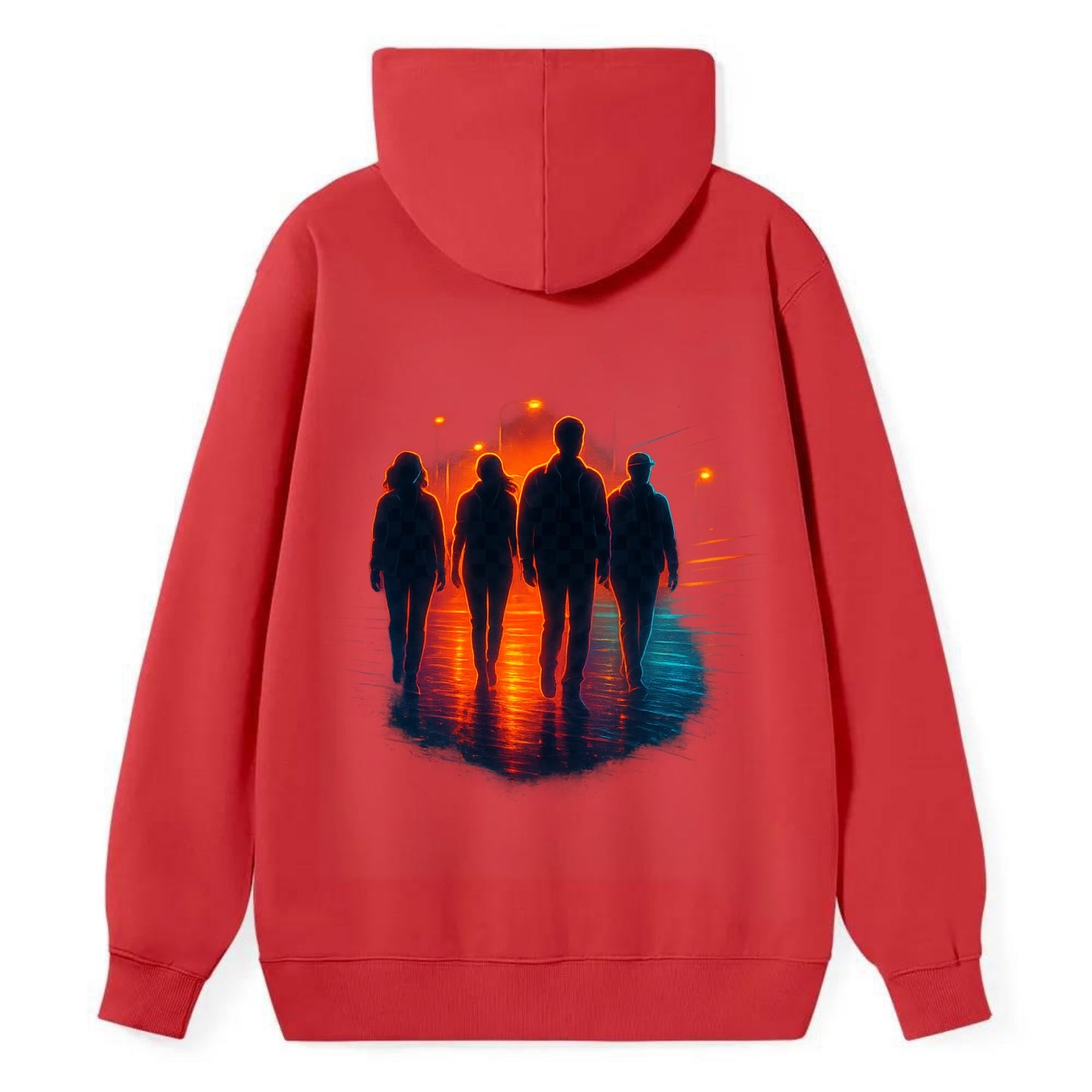 gang of silhouettes walking together at sunset by the beach - Classic Pullover Hoodie - Red