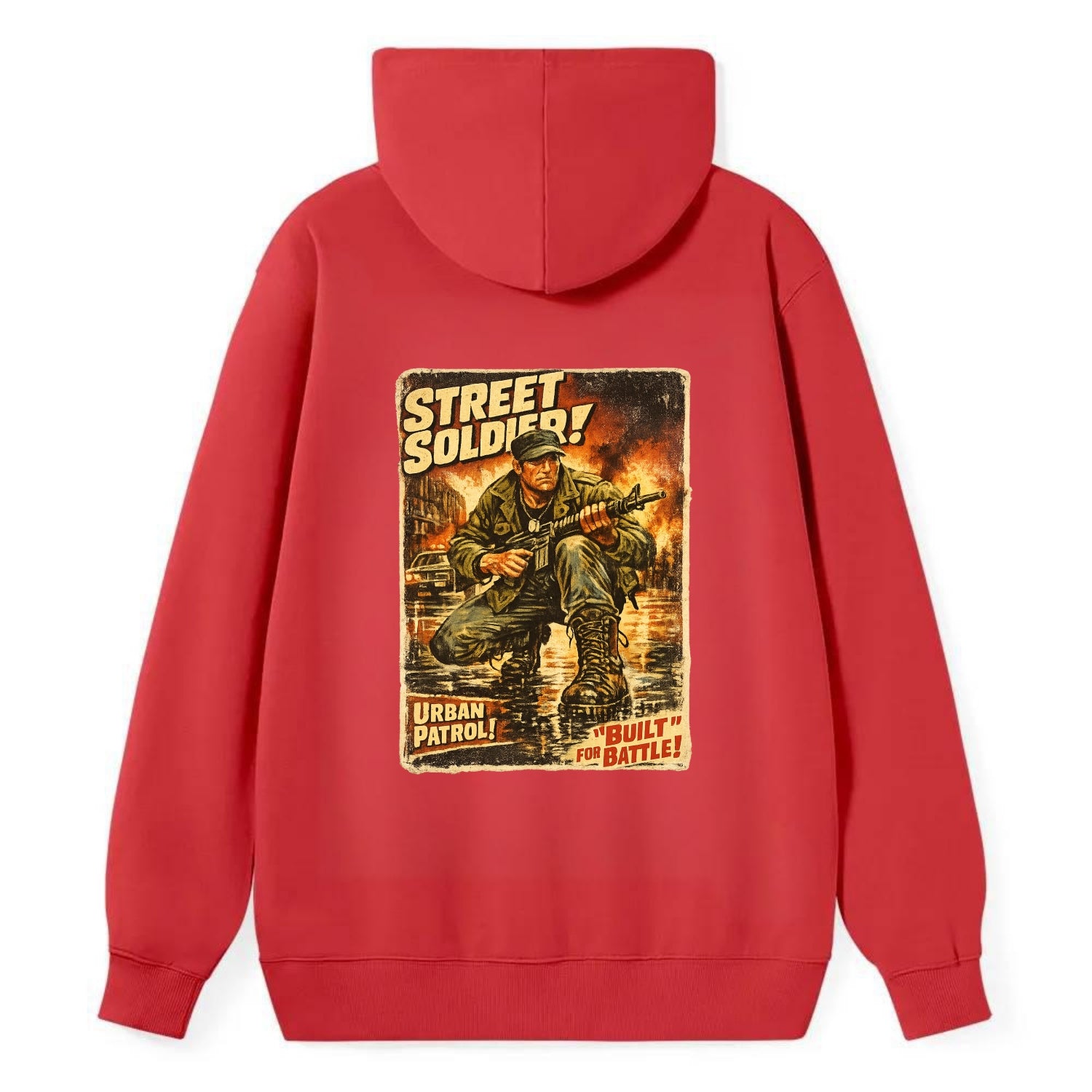 COMBAT READY | Military boots on wet pavement | Street soldier | Urban - Classic Pullover Hoodie - Red