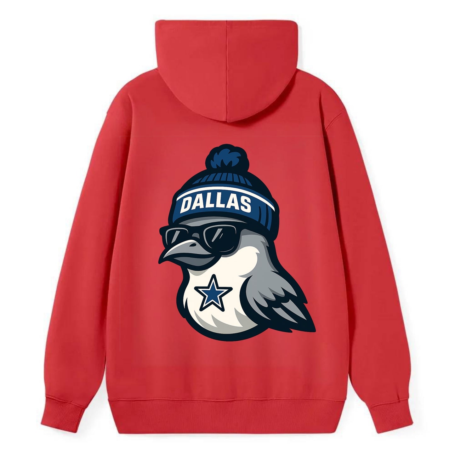 Dallas Mockingbird wearing Cowboys beanie with sheriff star and wayfarer - Classic Pullover Hoodie - Red