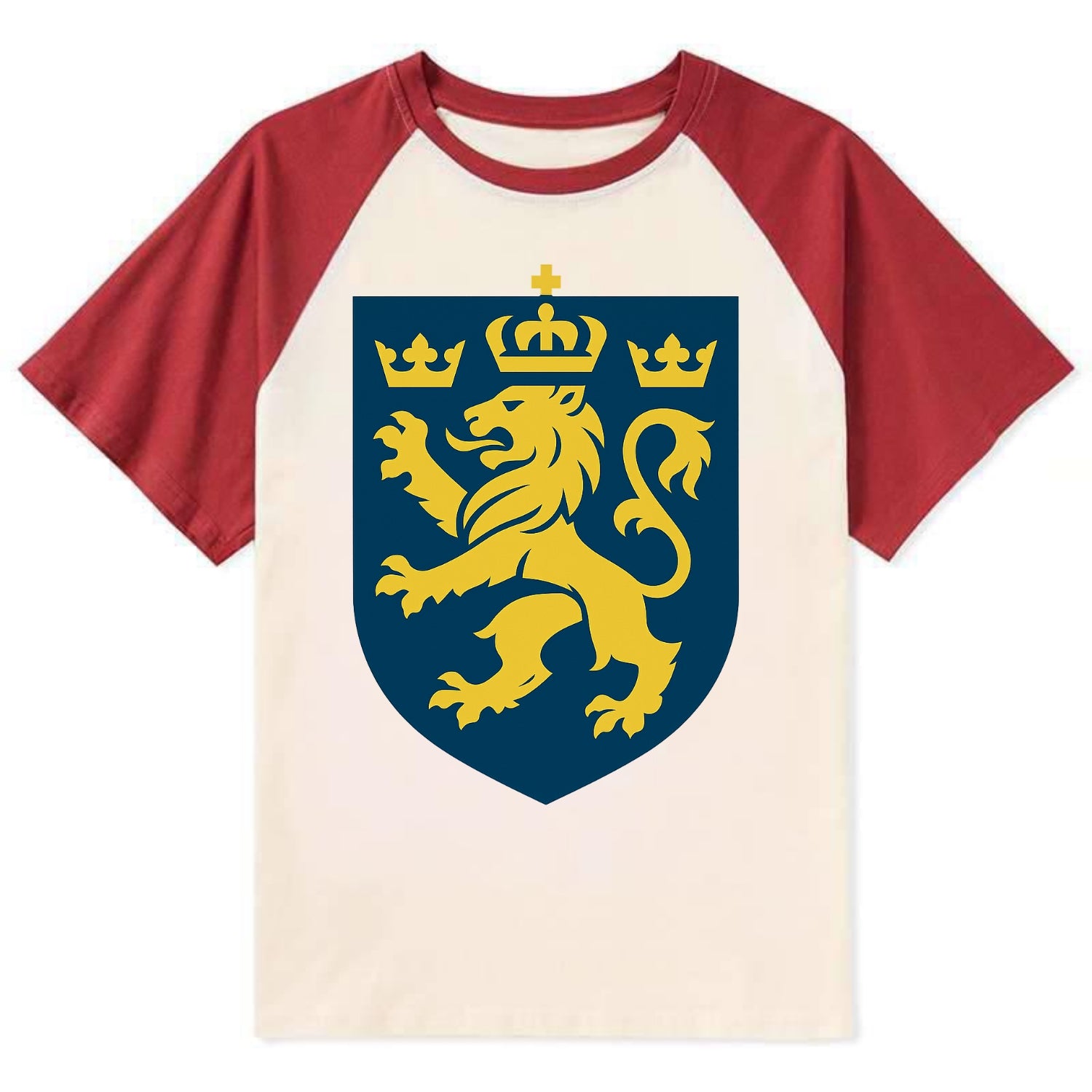 Sweden Three Crowns Emblem - Contrast Raglan T-shirt - Red