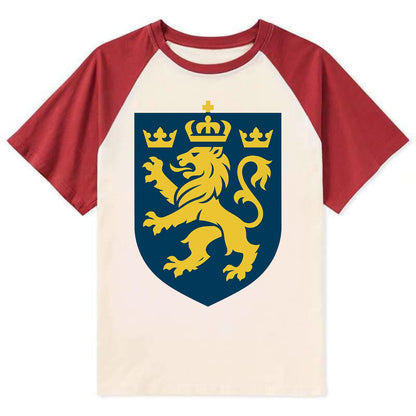 Sweden Three Crowns Emblem - Contrast Raglan T-shirt - Red