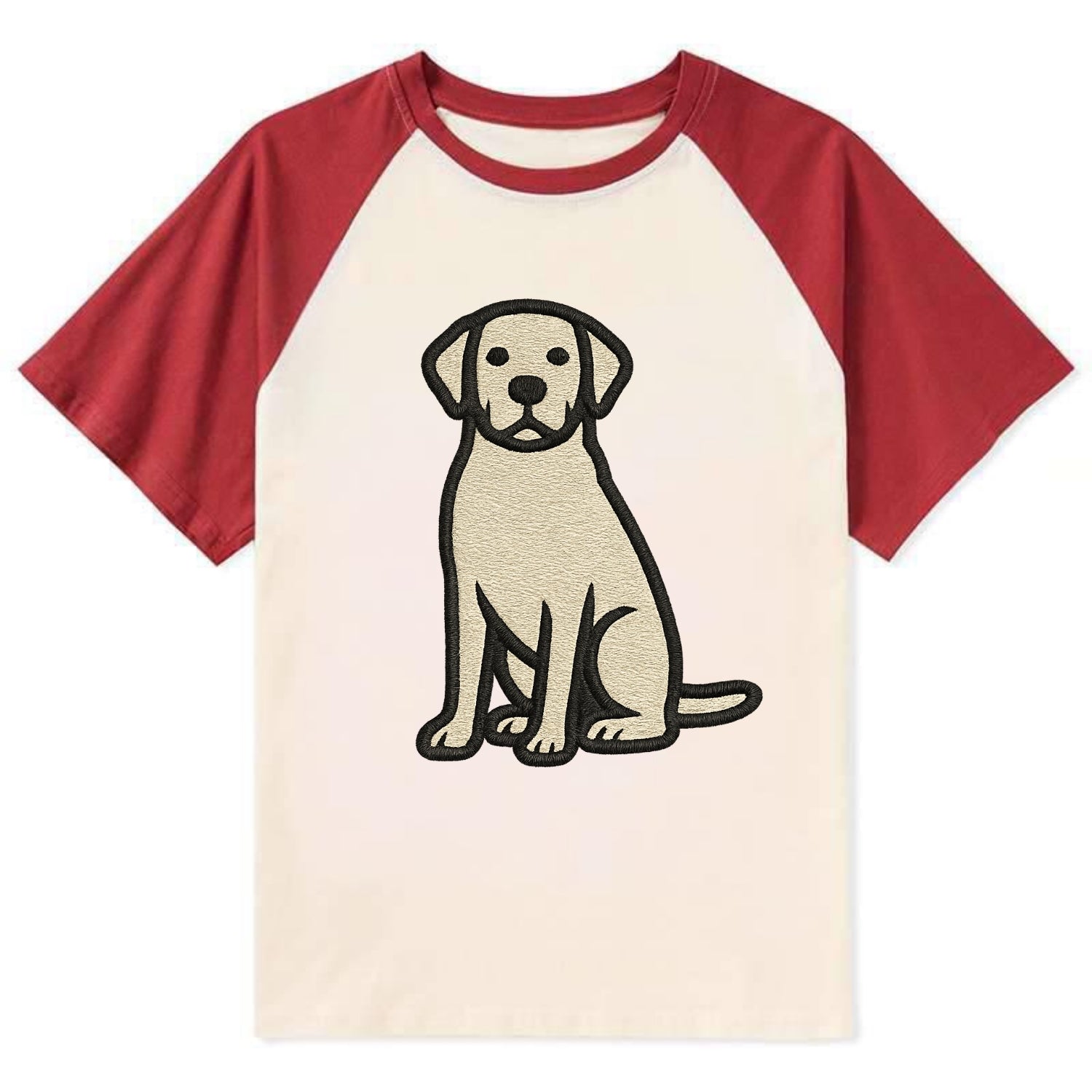 Goldador - Golden Lab mix sitting pose - Contrast Raglan T-shirt - Red