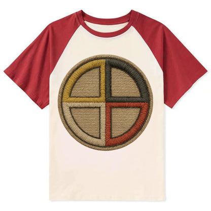 Medicine Wheel  - Contrast Raglan T-shirt - Red