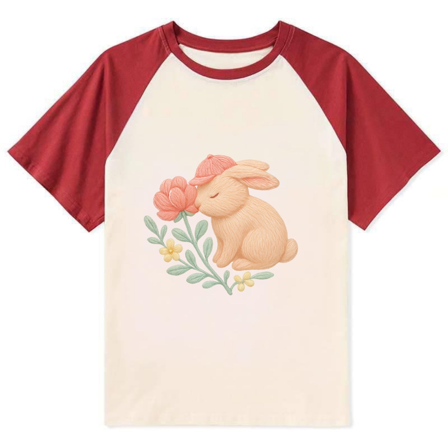 Peach Bunny - Contrast Raglan T-shirt - Red
