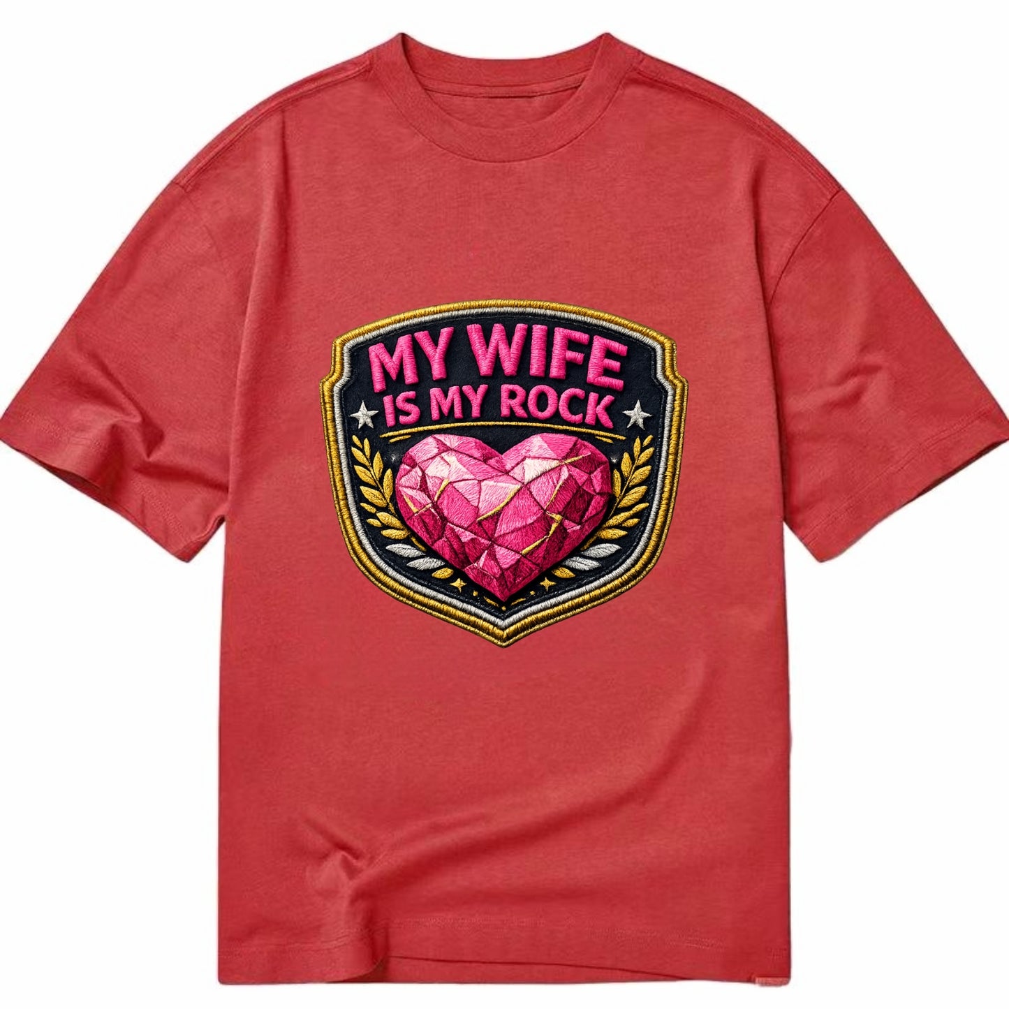 MY WIFE IS MY ROCK - pink rock heart - pink - solid wife - Classic T-shirt - Red