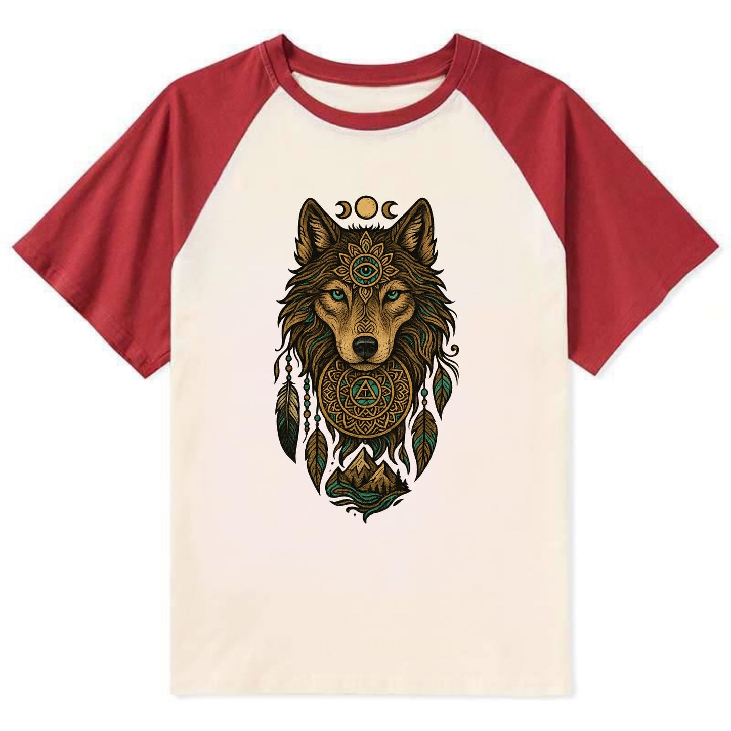 Tattoo Wolf Flash  - Contrast Raglan T-shirt - Red