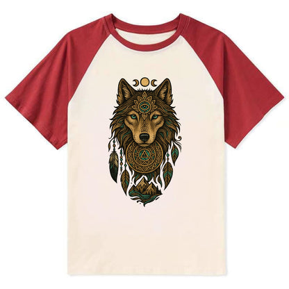 Tattoo Wolf Flash  - Contrast Raglan T-shirt - Red