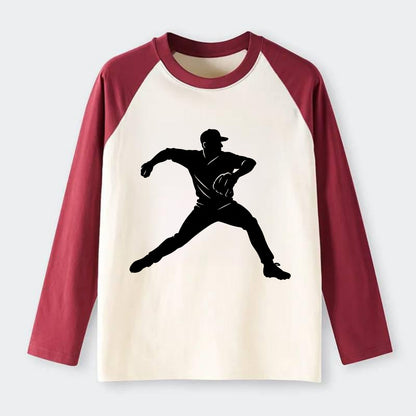 Baseball pitcher wind-up motion - Raglan Long Sleeve T-Shirt - Red