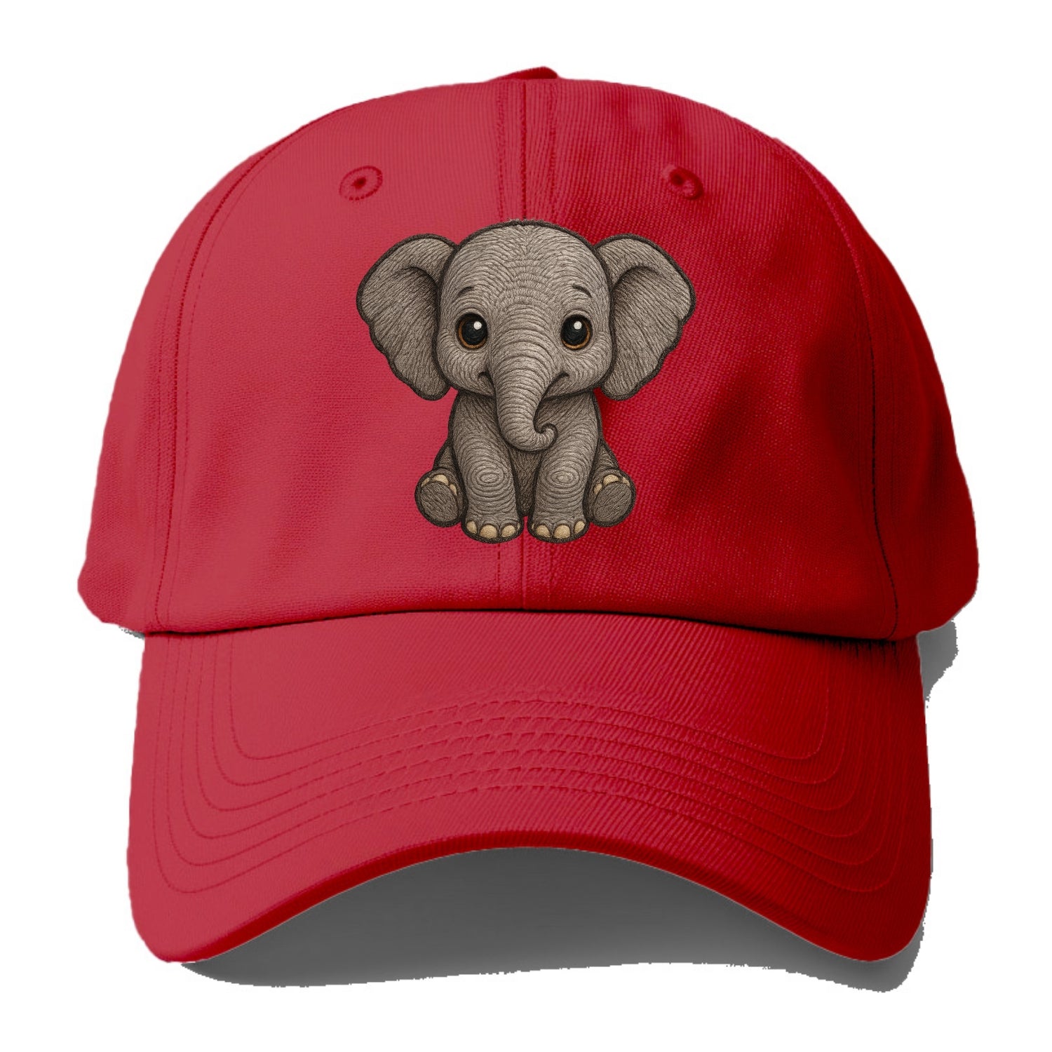 Baby Elephant - gray wrinkly, tiny trunk, large floppy ears, kind dark eyes, - Baseball Cap - Red
