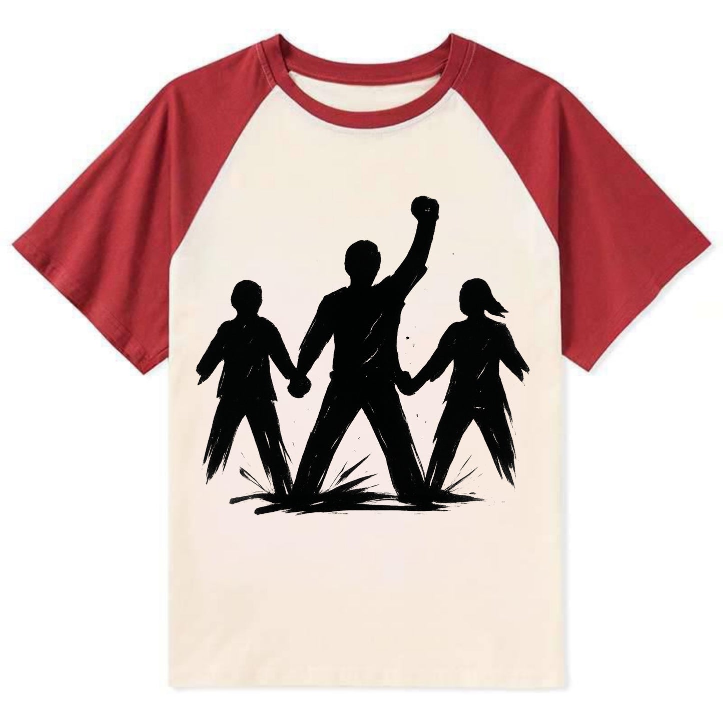 Human chain formation - unity and protection ink brushwork - Contrast Raglan T-shirt - Red