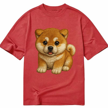 Baby Akita Puppy - fluffy bear-like, curled tail, dignified eyes, front-facing, - Classic T-shirt - Red