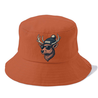 Flagstaff Elk wearing Flagstaff beanie with pom pom and wayfarer sunglasses - Bucket Hat - Red