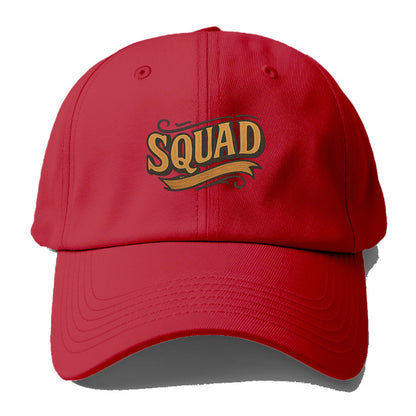 Bold typography design - "SQUAD" - your crew, your people - Baseball Cap - Red