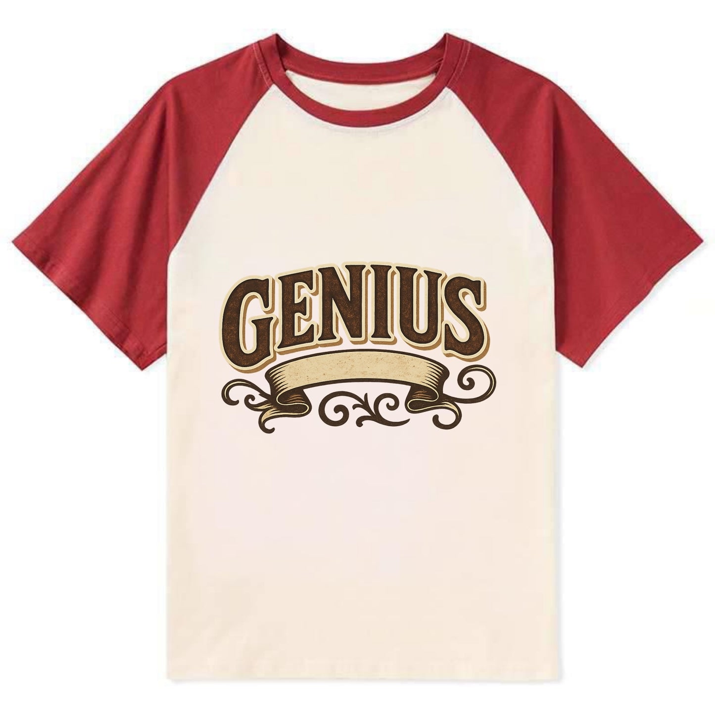 Bold typography design - "GENIUS" - exceptional intelligence, brilliance - Contrast Raglan T-shirt - Red