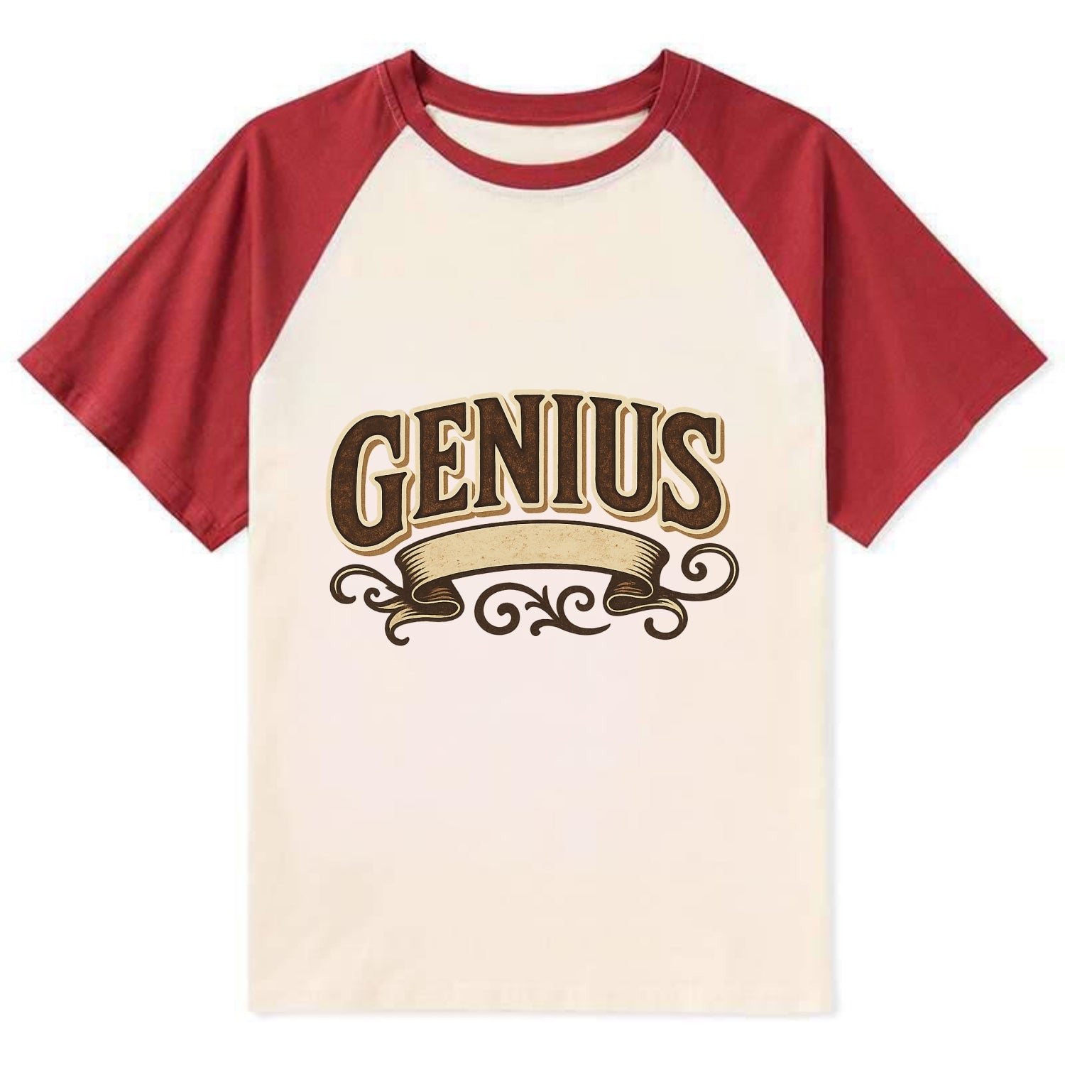 Bold typography design - "GENIUS" - exceptional intelligence, brilliance - Contrast Raglan T-shirt - Red