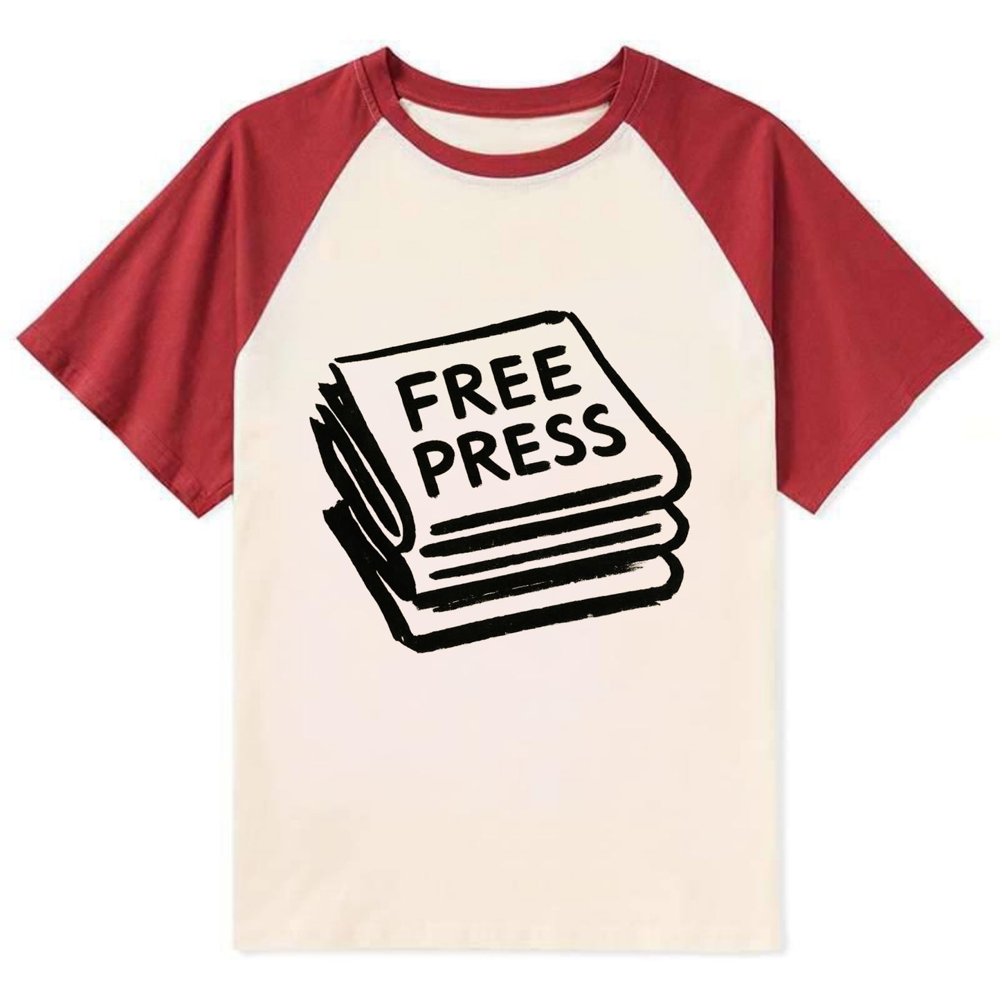 Stack of newspapers - free press bold ink brushstrokes - Contrast Raglan T-shirt - Red