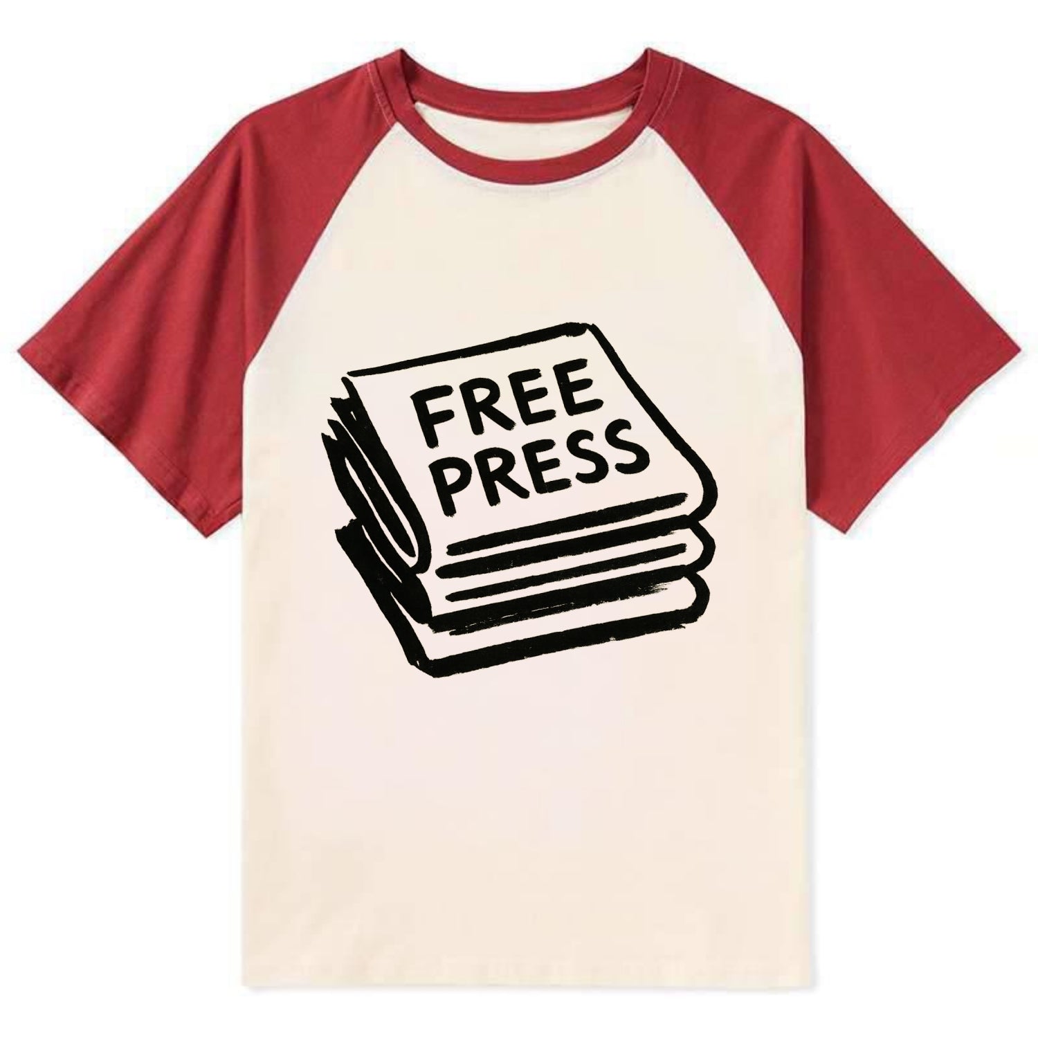 Stack of newspapers - free press bold ink brushstrokes - Contrast Raglan T-shirt - Red