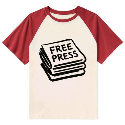 Stack of newspapers - free press bold ink brushstrokes - Contrast Raglan T-shirt - Red