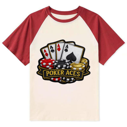 POKER ACES - four aces with chips in red, - Contrast Raglan T-shirt