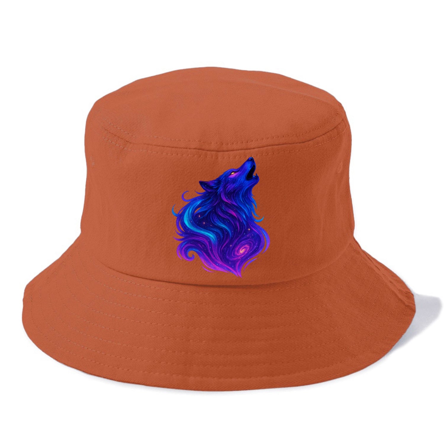 Noble wolf with flowing fur that transforms into aurora borealis streams, cyan and - Bucket Hat - Red
