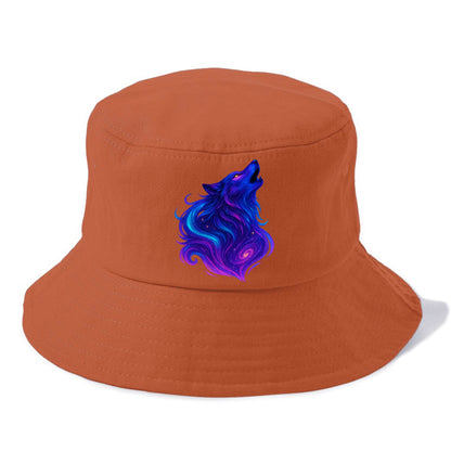 Noble wolf with flowing fur that transforms into aurora borealis streams, cyan and - Bucket Hat - Red