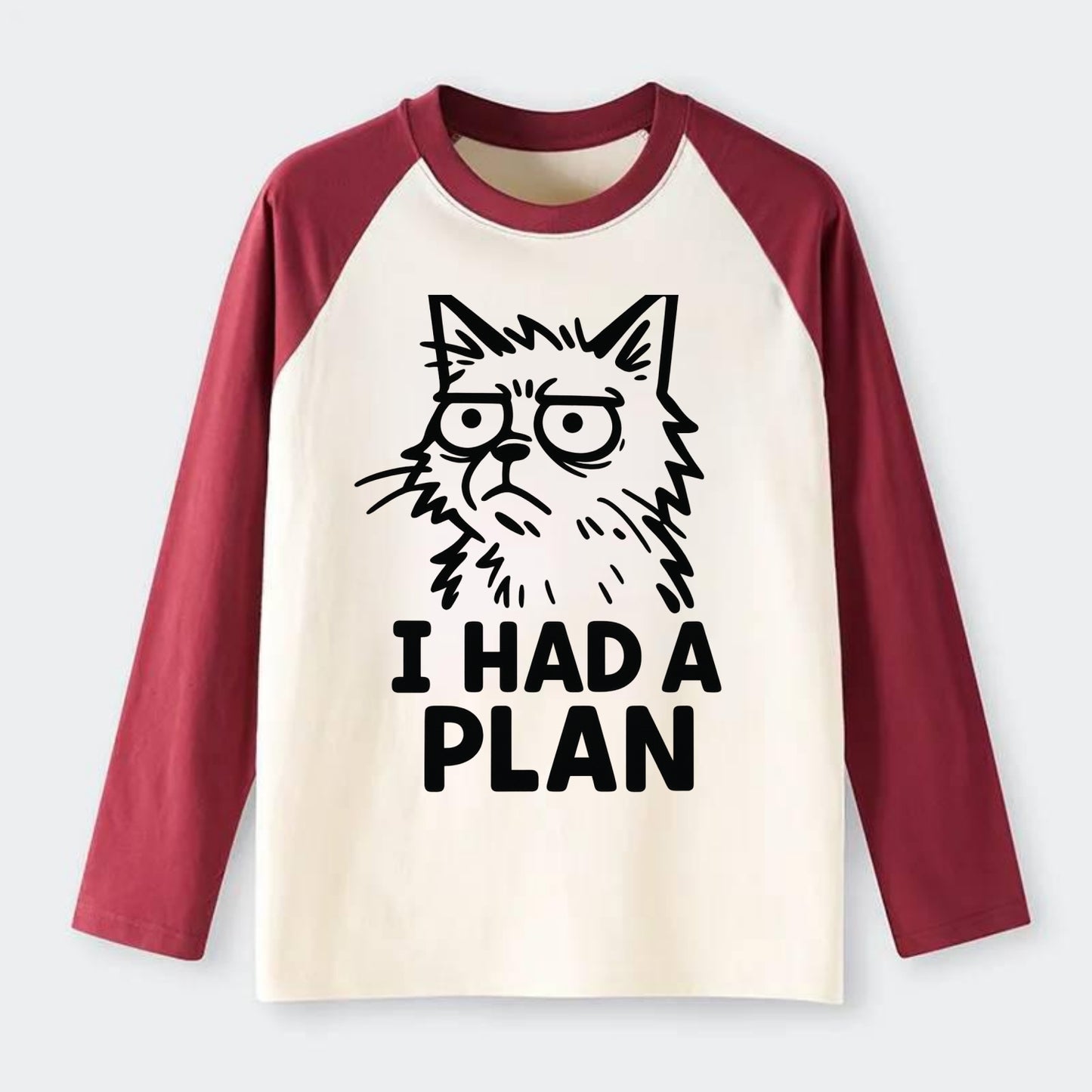 Existential Crisis Cat - Raglan Long Sleeve T-Shirt - Red