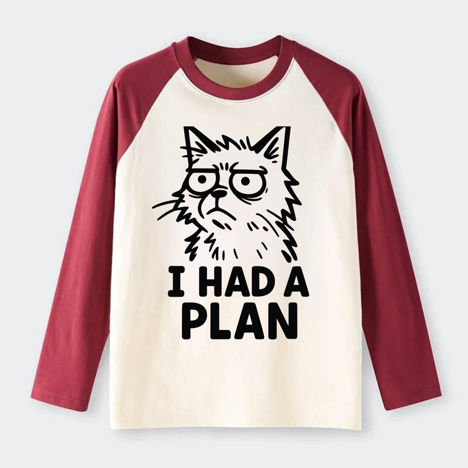 Existential Crisis Cat - Raglan Long Sleeve T-Shirt - Red