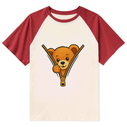 zipper bear - Contrast Raglan T-shirt - Red