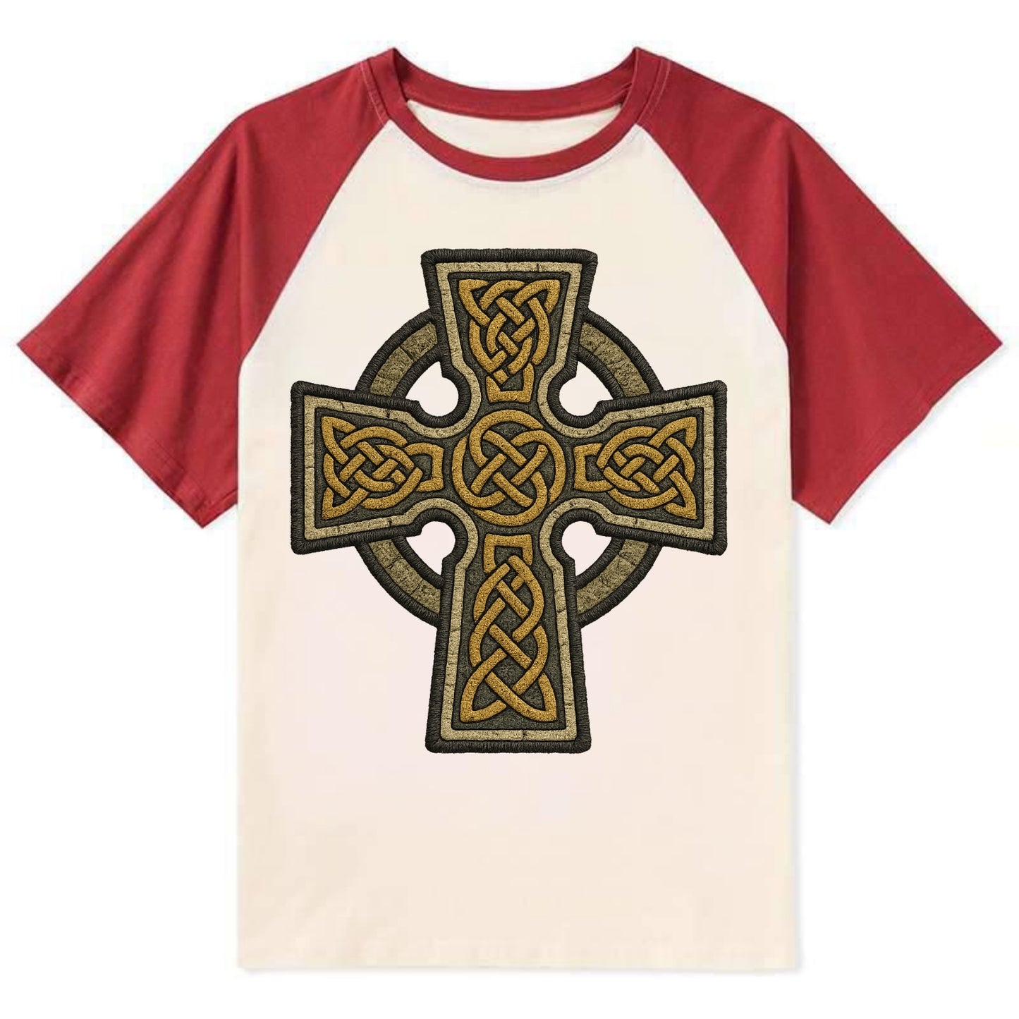 Celtic Cross  - Contrast Raglan T-shirt - Red
