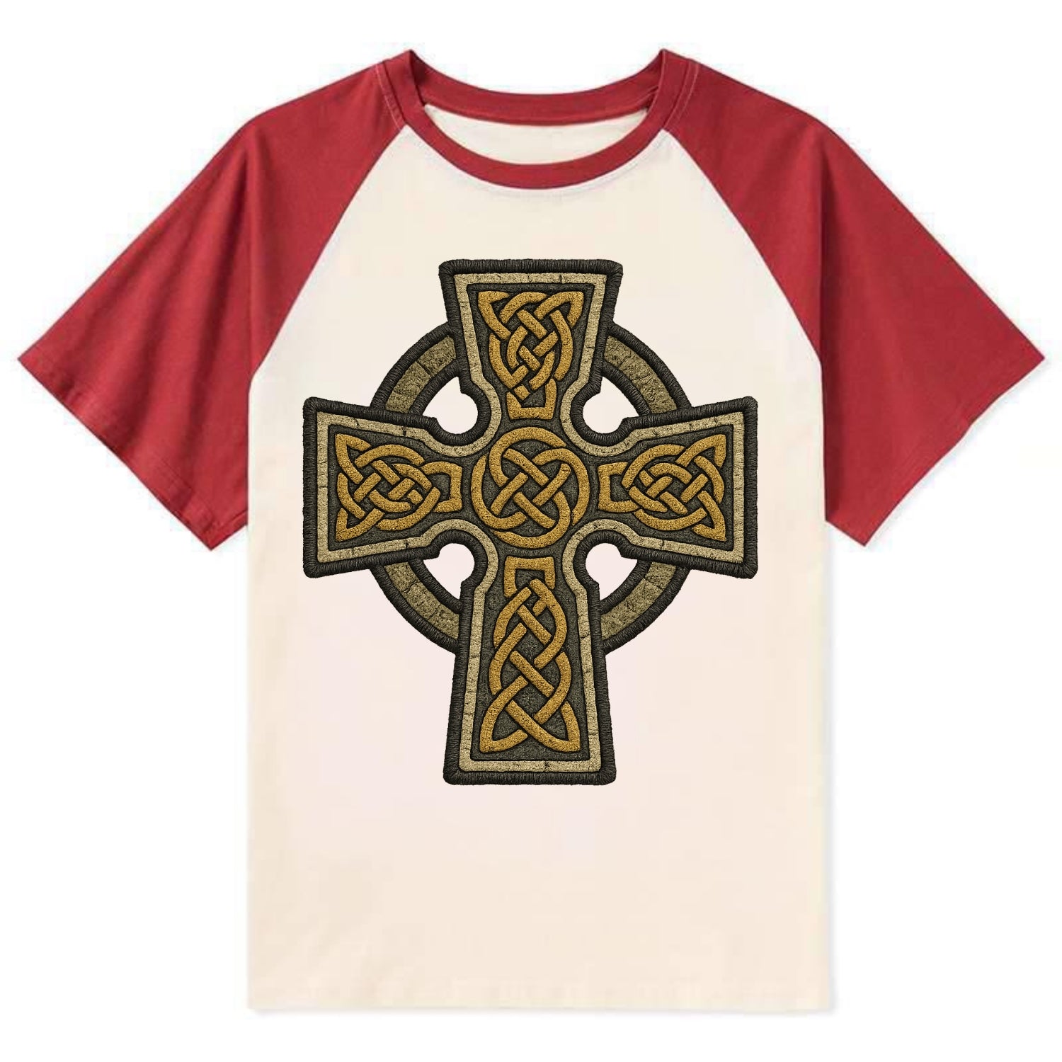 Celtic Cross  - Contrast Raglan T-shirt - Red