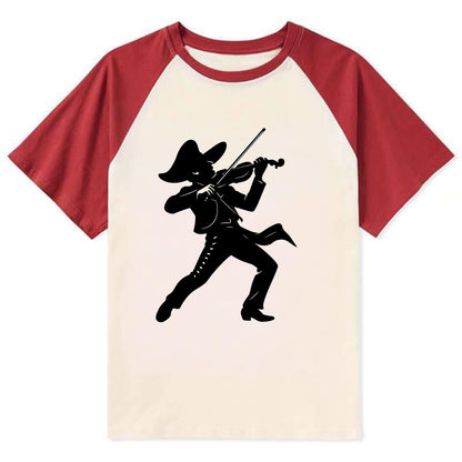 Mariachi violinist passionate performance - Contrast Raglan T-shirt - Red