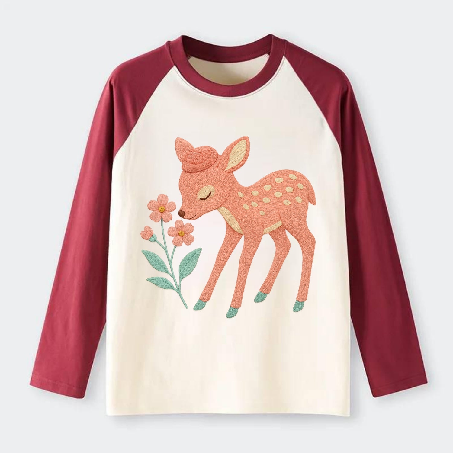 Coral Fawn - Raglan Long Sleeve T-Shirt - Red
