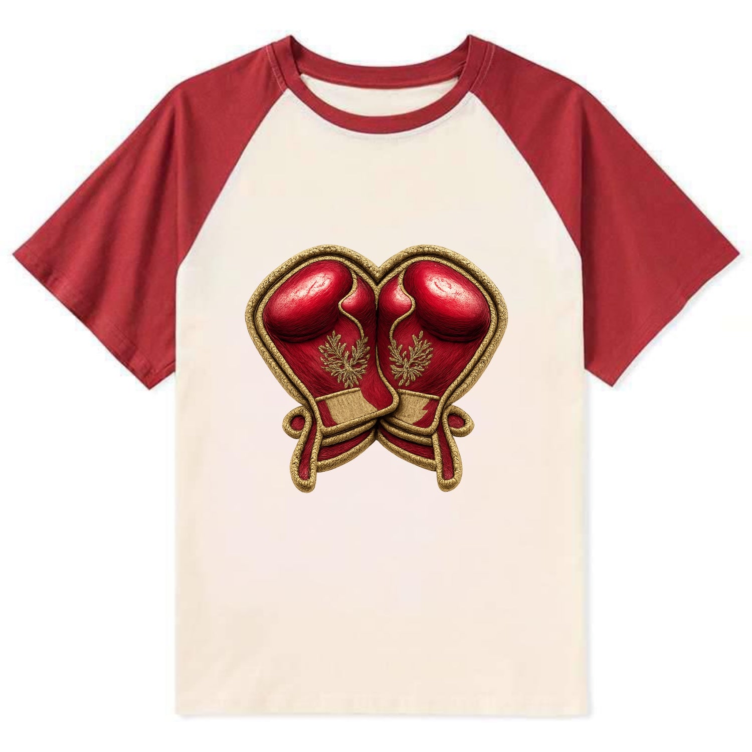 Embroidered patch design - BOXING GLOVES - red boxing gloves crossed in - Contrast Raglan T-shirt - Red