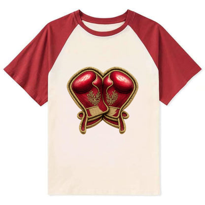 Embroidered patch design - BOXING GLOVES - red boxing gloves crossed in - Contrast Raglan T-shirt - Red